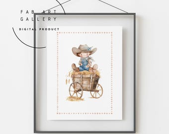 Cowboy Poster, boy Bedroom Wall Art, Soft Colors Decor, Western Baby boy Nursery Decor, Watercolor Print, Digital Download - ID22 03