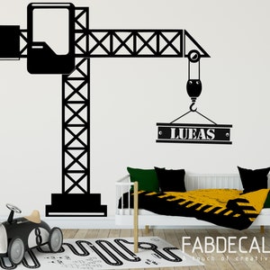 Extra Large Construction Crane Vinyl Wall Decal, Personalized Name, Kids Bedroom, Playroom Decor, Large Wall Decor - ID257