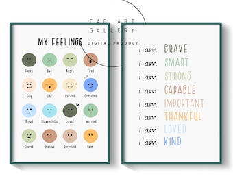 Kids Feelings Chart And Motivational Posters, Set Of 2 Digital Prints, Positive Posters For Classroom, Playroom, Toddler's room ID02 11 S2