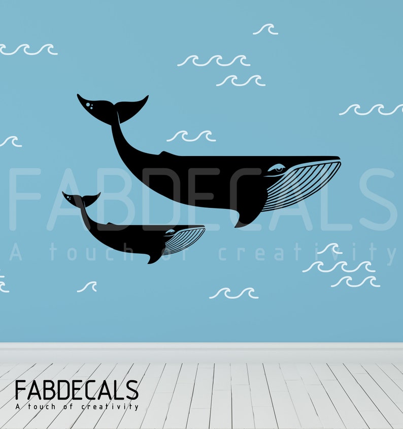 Large Whales Wall Decal Ocean Waves Wall Decor Kids Room and Etsy