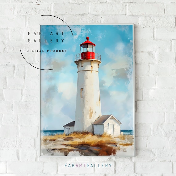 Lighthouse Poster, Coastal Living Room Decor, Nautical Decor, Bedroom Art, Digital Download Oil Painting, Beach House Large Wall Art ID37 08