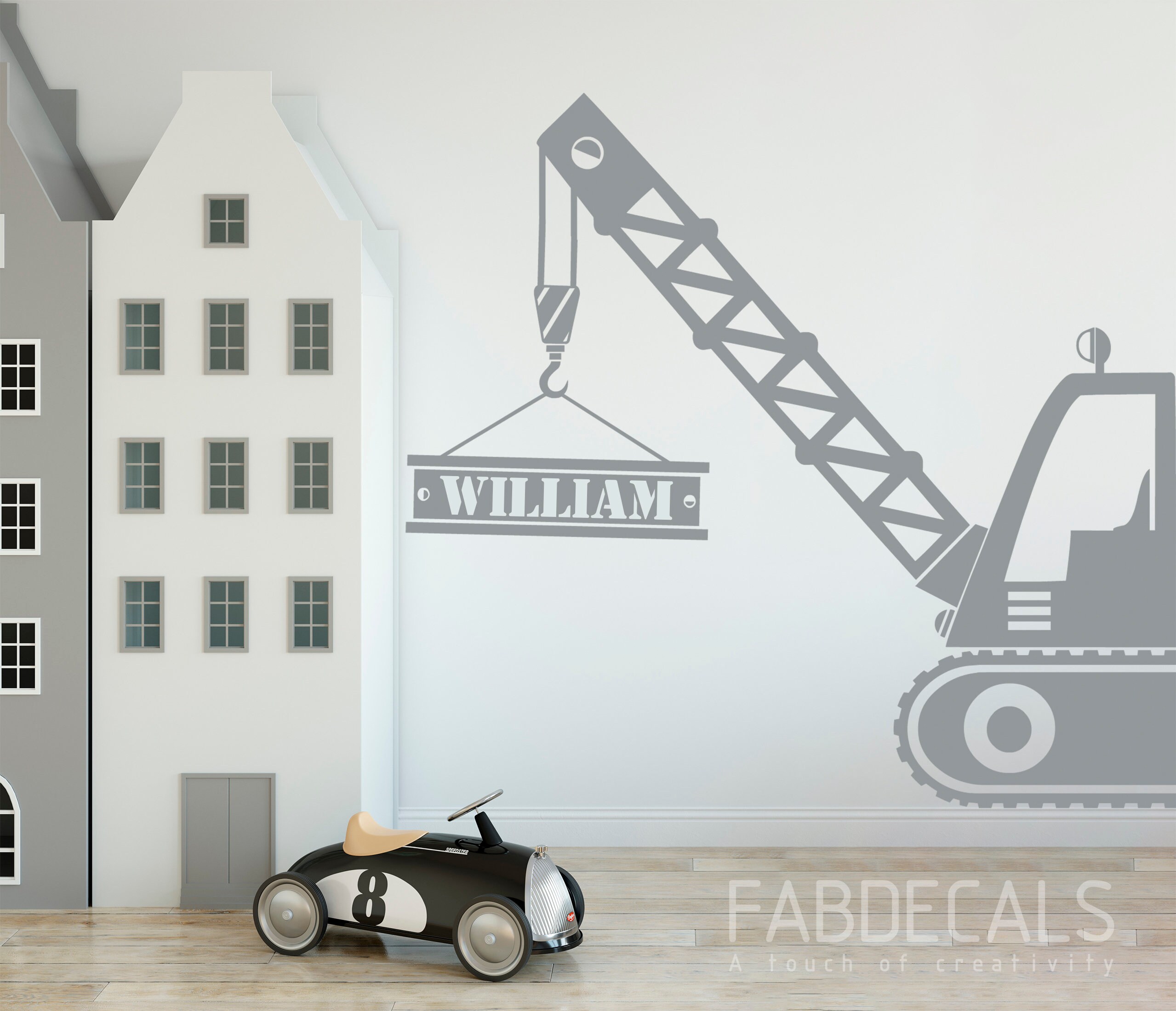 Construction Crane Wall Decal Personalized Name Construction Etsy