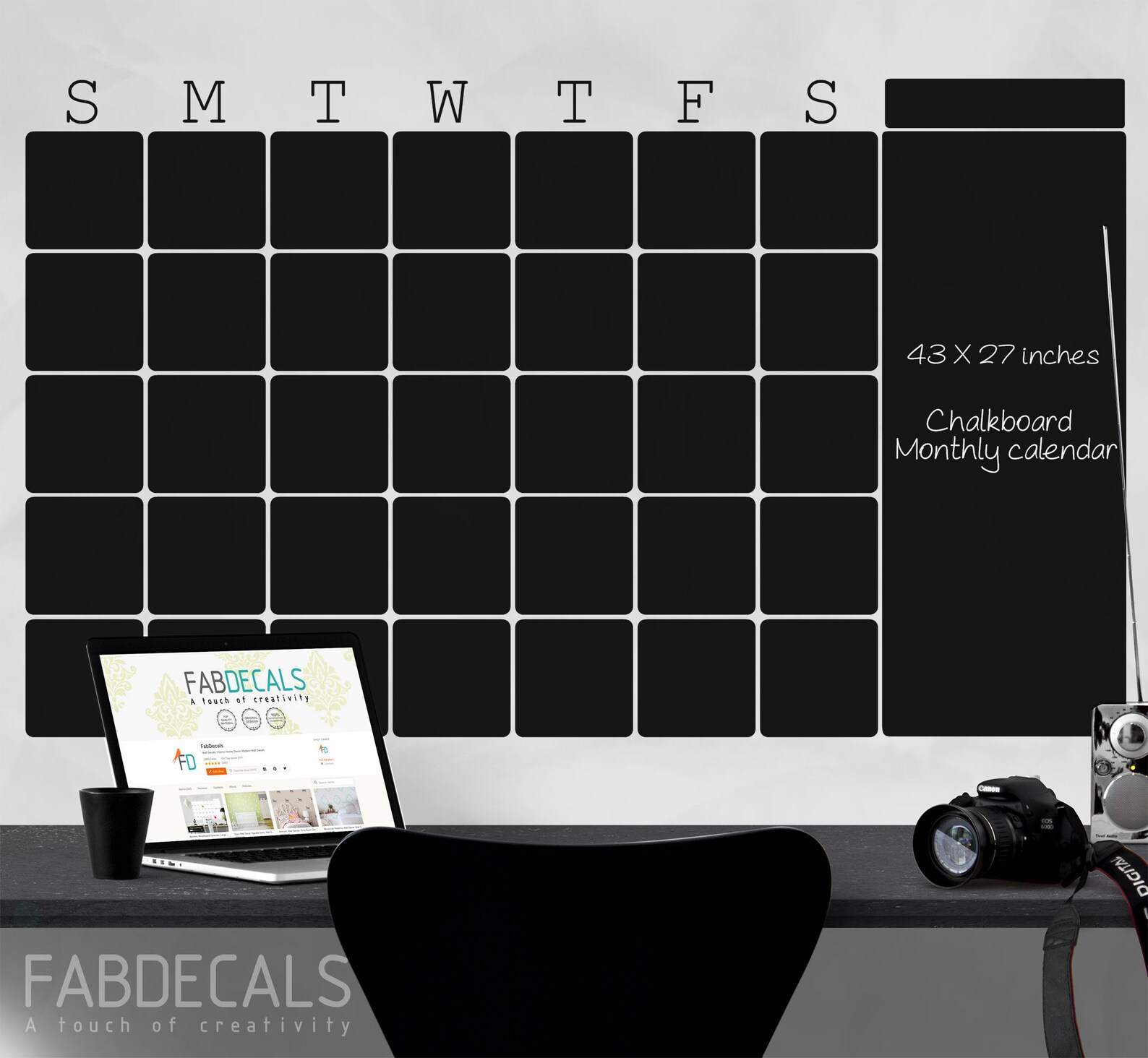Monthly Chalkboard Calendar Wall Decal Dry Erase Family Etsy