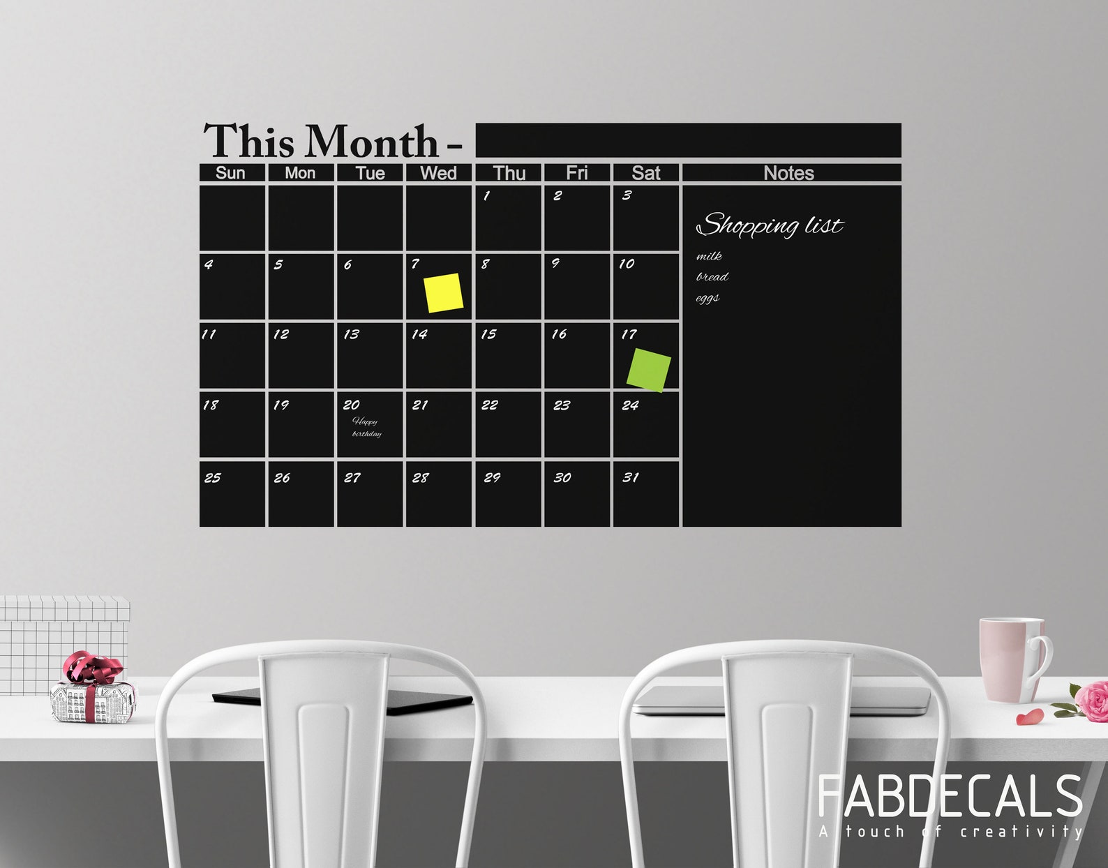 Blackboard Calendar Vinyl Wall Decal Chalkboard Planner Etsy
