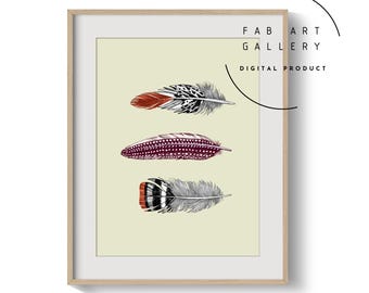 Feathers Poster, Living Room Wall Art, Entryway Wall Print, Easter Eggs Print, Spring Decoration, Feathers Decor, Instant Download ID03 SE12