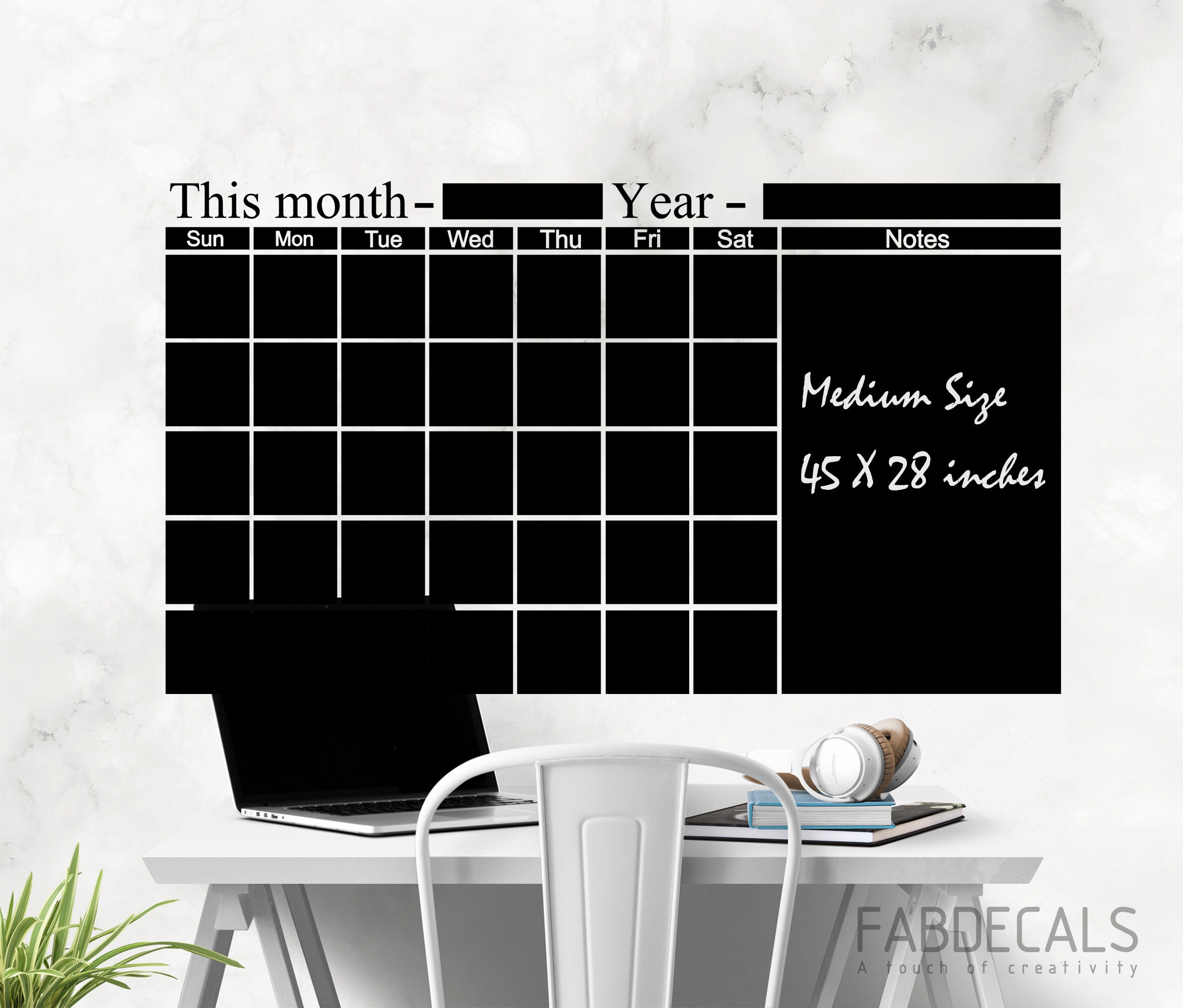 Monthly Chalkboard Calendar Vinyl Wall Decal Dry Erase Office Etsy Canada