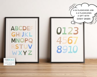 A - Z and 1 - 10 Printable Posters, Set Of 2 Educational Pastel Color Prints, Kids Bedroom, Playroom And Nursery Wall Decor - 03 P01