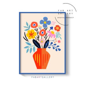 Póster colorido de jarrón de flores, decoración primaveral, arte mural para sala de estar, impresión para entrada, decoración floral de pared, descarga instantánea - ID06 SE12
