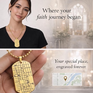 Personalized Baptism Map Necklace, Engraved Faith Journey Location Keepsake, Gift For Him, Gift For Her
