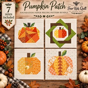 Pompoenveld FPP-bundel | Quiltblok Foundation Paper Piecing PDF-patroon | Digitale download | Verkrijgbaar in verschillende maten