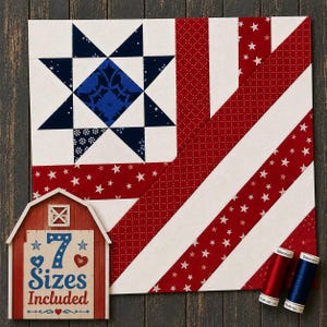 American Stars and Stripes Quilt Block Pattern | Patriotic Star FPP PDF (Digital Download)