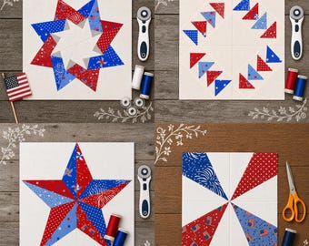 Farmhouse Bundle Patriotic Digital Foundation Paper Piecing PDF Quilt Block Pattern | Printable Templates