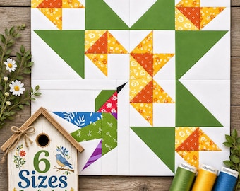 Hummingbird in the Flowers Digital Foundation Paper Piecing | Farmhouse | PDF Quilt Block Pattern | Printable Templates