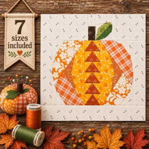 Patrón PDF de patchwork con base de papel para el bloque de colcha "Gansos Voladores" con diseño de calabazas (descarga digital)