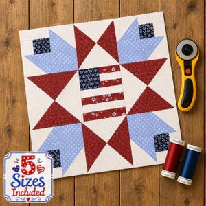 Mönster för quiltblock med amerikanska flaggan i blommorna | Patriotic Star FPP PDF (digital nedladdning)