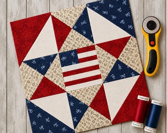 American Flag Quilt Block Pattern | Patriotic Star FPP PDF (Digital Download)