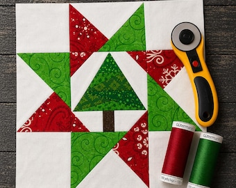 Christmas Tree in the Star Quilt Block Foundation Paper Piecing PDF Pattern | (Digital Download)