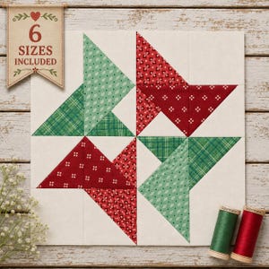 Quiltblok 'Whirling Leaves' (Foundation Paper Piecing) PDF-patroon | (Digitale download)