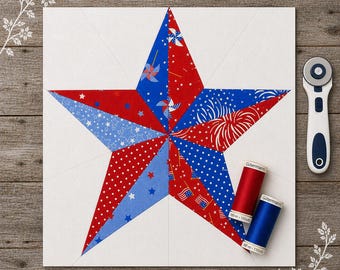 Five Point Farmhouse Star Digital Foundation Paper Piecing PDF Quilt Block Pattern | Printable Templates