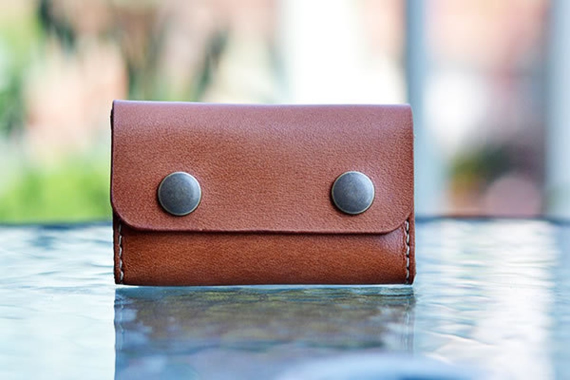 Leather Business Card Holder With Vintage Snaps Leather Card Etsy