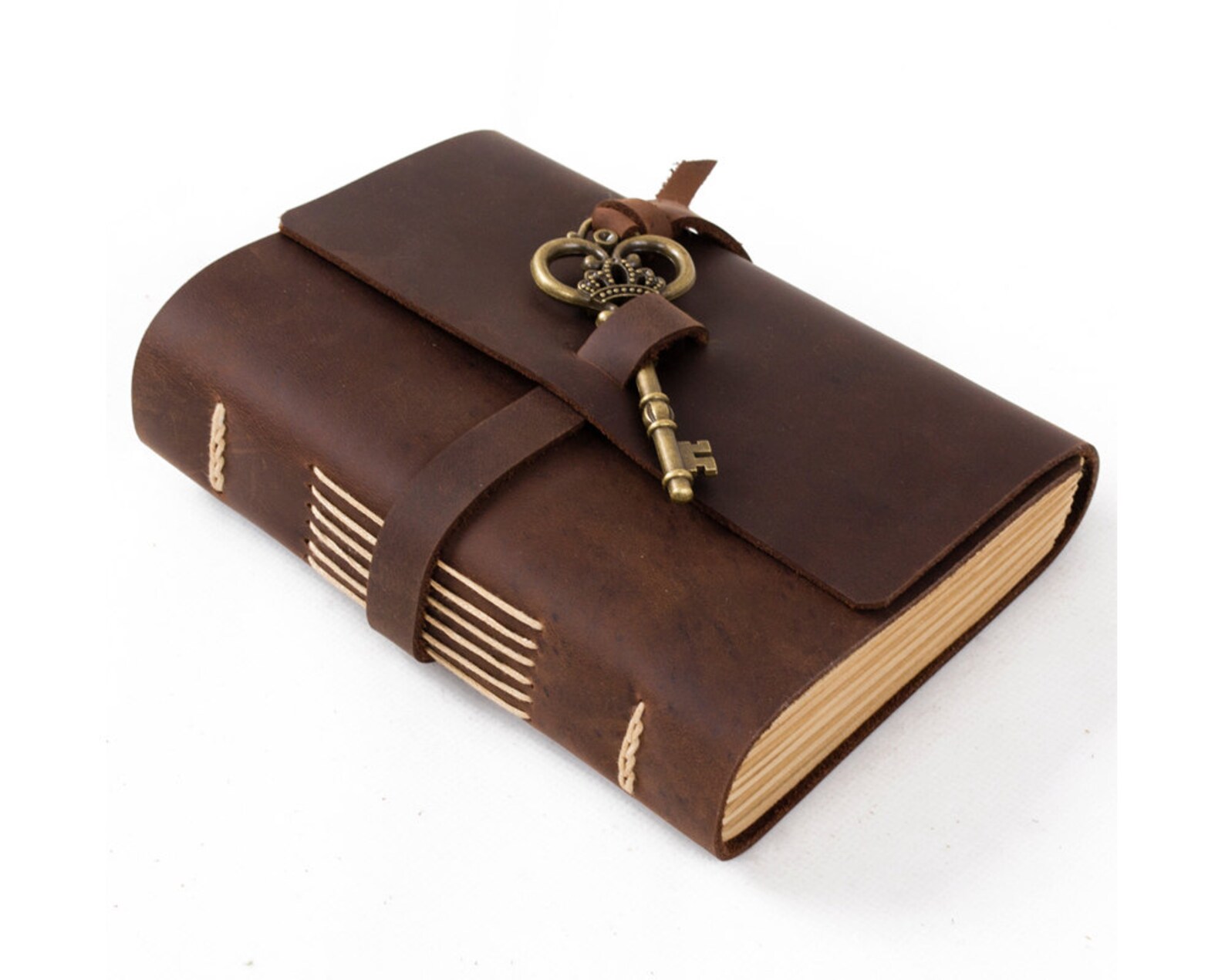 Unique Leather Journal Diary With Vintage Key A6 Blank Lined Etsy