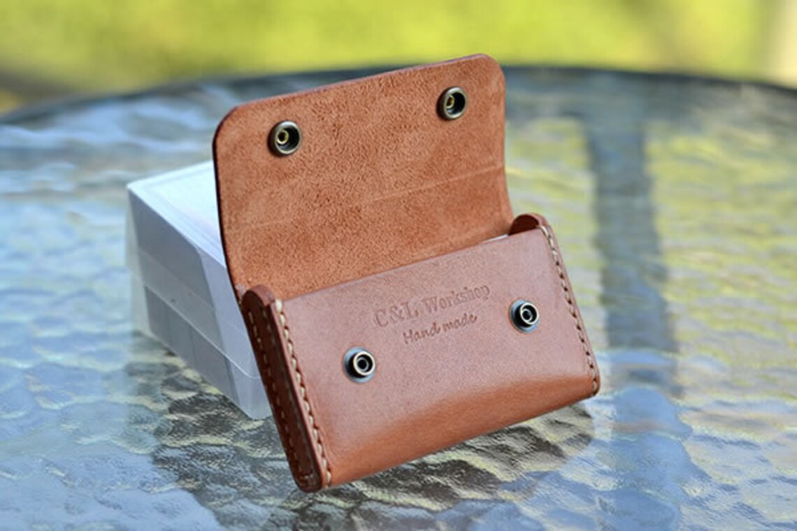 Leather Business Card Holder With Vintage Snaps Leather Card Etsy