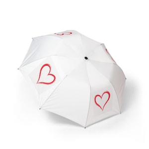 Red Heart Pattern Umbrella | Foldable Semi-Automatic Rain Umbrella