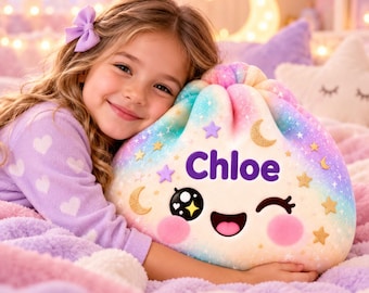 Personalized Dumpling Shaped Pillow, Custom Name Squishy Cushion, Cute Pastel Plush Pillow, Kids Room Decor, Birthday Gift for Girls
