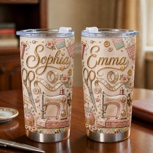 Personalized Sewing Tumbler, Love Sewing Gift for Seamstress, Sewing Tools Stainless Steel Cup, Custom Name Tumbler for Tailor & Quilter