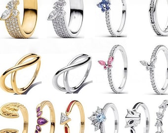 Pierścionek ze srebra próby 925, pasujący do Pandory Butterfly Infinity Black Panther Pink Crystal Stackable Band, spersonalizowana biżuteria dla kobiet, prezent
