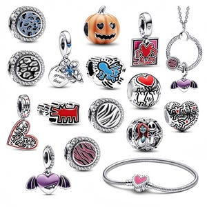 925 Sterling Silver Art Charm passar Pandora Armband Pop Art Hjärta Skällande Hund Pumpa Halloween Pärla DIY Smycken Present till konstälskare