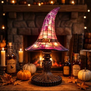 Halloween Witch Hat Table Lamp, Resin Accent Light, Gothic Spooky Home Decor, Witchy Shelf Lamp, Fall Party Decoration