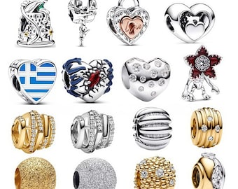 Ciondolo a forma di cuore romantico in argento sterling 925, compatibile con braccialetti Pandora, lucchetto dell'amore, Demogorgone, bandiera greca, perlina, gioiello fai da te, regalo per lei