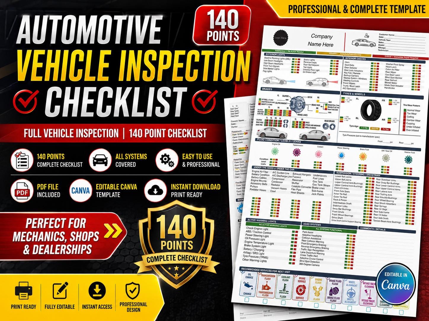140 Point Vehicle Inspection Checklist | Printable PDF | Editable ...