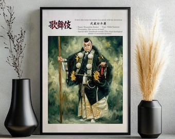 Musashibo Benkei Kabuki Print, Affiche de peinture à l’huile japonaise, Japandi Samurai Art (Téléchargement numérique)