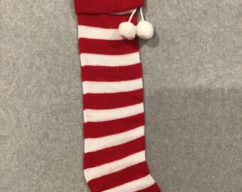 Vintage 70s 80s machine Knit Christmas stocking red and white stripes