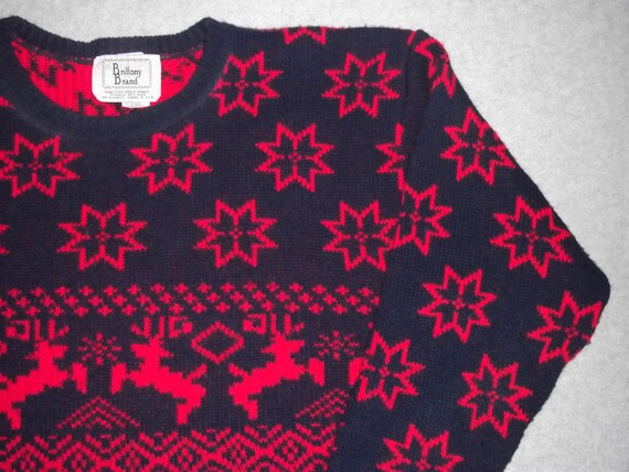 Vintage 80s Amazing Nordic Reindeer Sweater Navy … - image 5