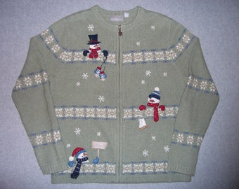 Let It Snow Snowman Snowmen Winter Zip Up Sweater Snowflake Snowflakes Warm Tacky Gaudy Ugly Christmas X-Mas Party M Medium