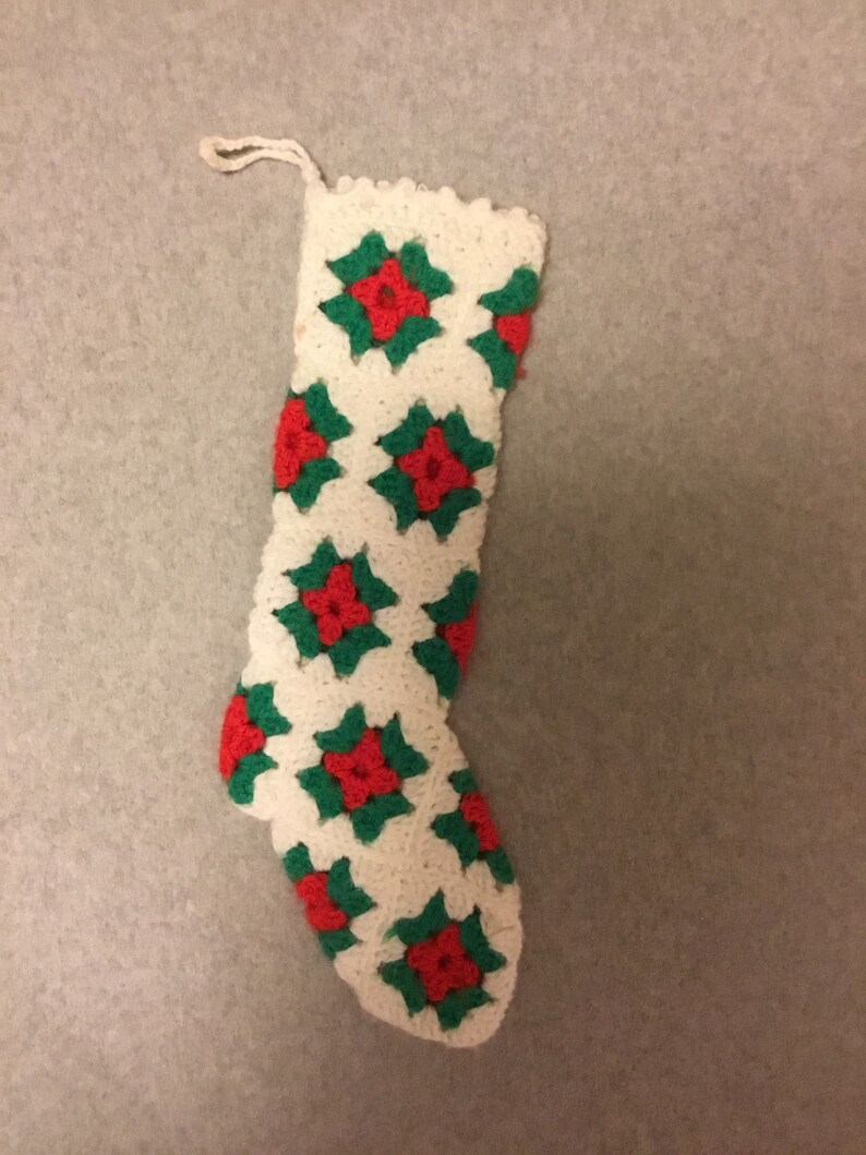 Vintage 70s 80s Hand Crocheted Crochet Christmas Stocking Etsy