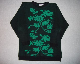 Vintage Sparkle Green Flowers Sweater Ugly Christmas Party Tacky Gaudy X-Mas Made in USA Holiday Winter Warm L Large XL Extra Large