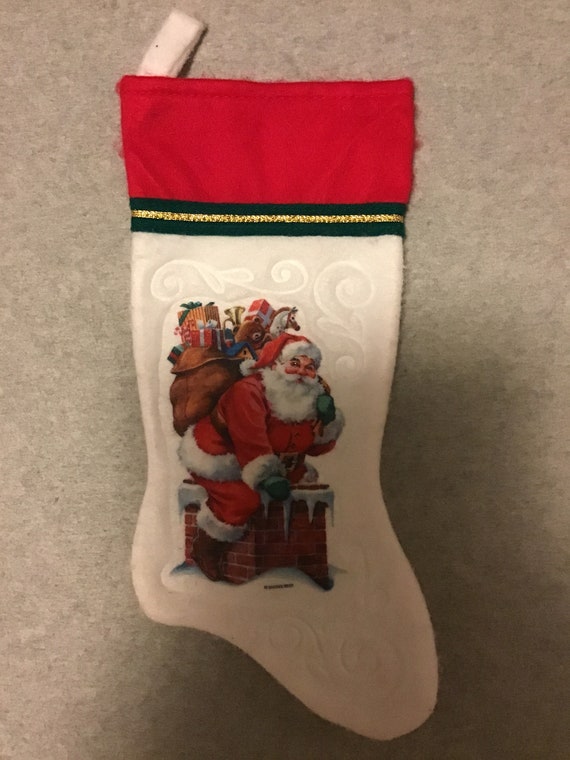 80s 90s Vintage Felt Christmas Stocking Santa Claus Delivering Etsy
