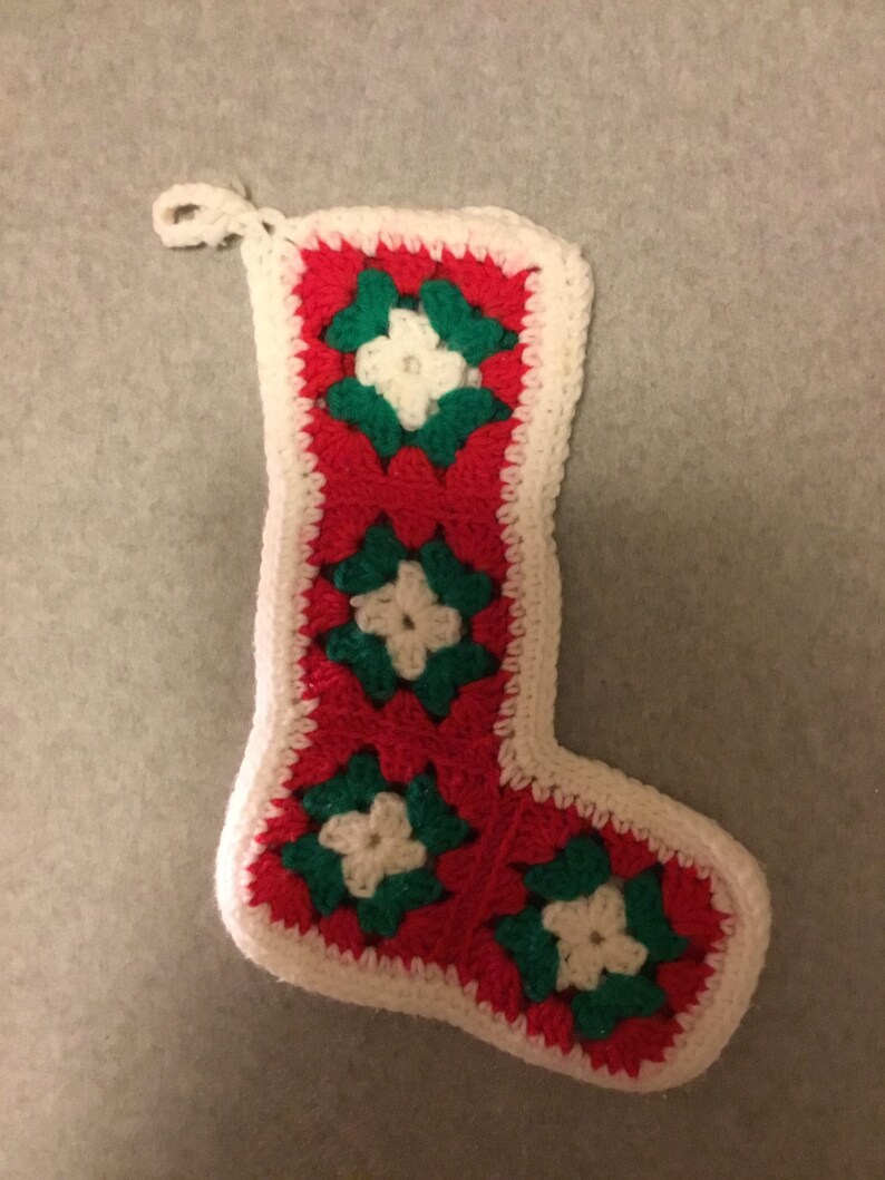 Vintage 70s 80s Hand Crocheted Crochet Christmas Stocking Etsy