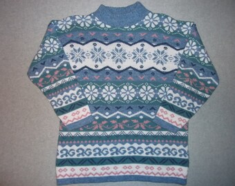 Vintage 80s 90s Nordic Ski Sweater Skiing Snow Snowflakes Winter Warm Tacky Gaudy Ugly Christmas Party X-Mas Made In USA L Large XL Extra