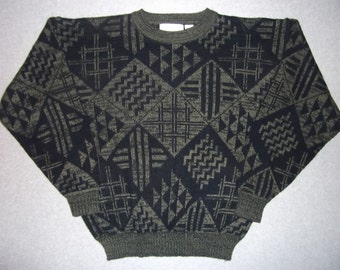 Vintage 80s 90s Zig Zag Geometric Triangle Sweater Hipster Tacky Gaudy Ugly Christmas Party X-Mas Winter Warm Holiday L Large