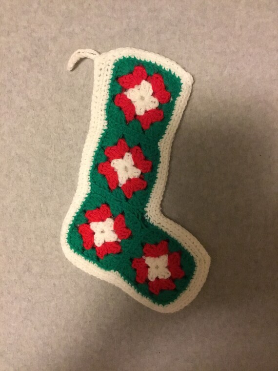 Vintage 70s 80s Hand Crocheted Crochet Christmas Stocking Etsy