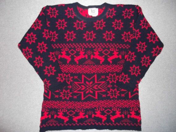 Vintage 80s Amazing Nordic Reindeer Sweater Navy … - image 1