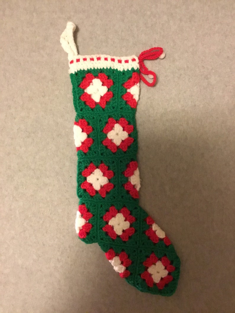 Vintage 70s 80s Hand Crocheted Crochet Christmas Stocking Etsy
