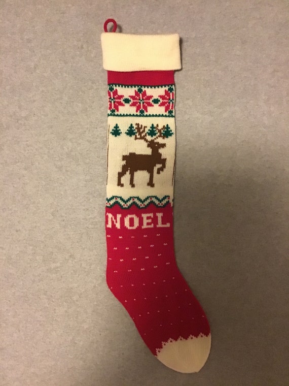 Vintage 80s 90s Machine Knit Christmas Stocking Noel Reindeer Etsy