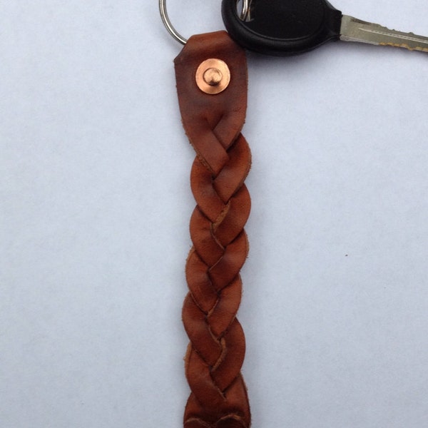 Leather keychain Ring key fob mystery braided