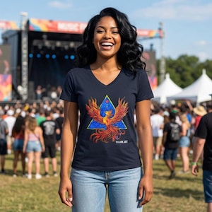 FORGED IN FIRE Womens V Neck, Phoenix Tee, Fire Bird Graphic Short Sleeve, Motivational Top, Festival Outfit, Style Inspo